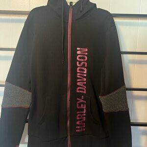 EUC Women's Size L, HARLEY DAVIDSON Zip Up Hoodie, Black, G22